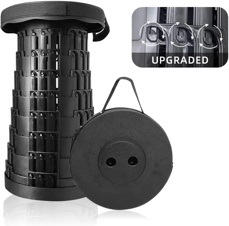 Upgraded Foldable Telescoping Stool 2-Pack - Sturdy Retractable Portable Collapsible Stool for Camping Hiking Fishing BBQ Kitchen Garden Qeuing Parties Indoor & Outdoor Activities Max 550lbs (Black)