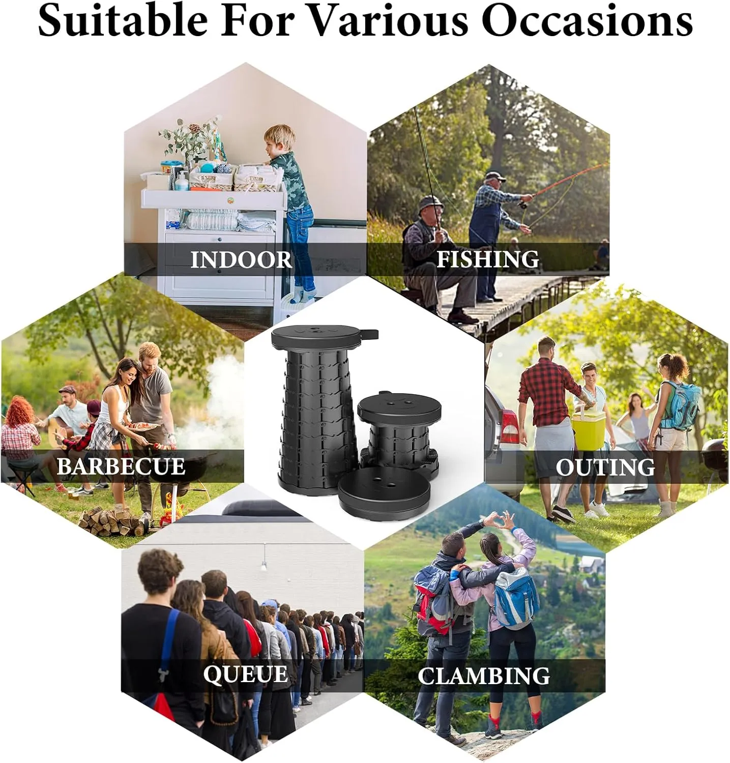 Upgraded Folding Stool with Carabiner,Retractable Collapsible Stool,Portable Camping Stool Lightweight and More Sturdy Capacity 440Ibs for Outdoor Fishing Hiking Travel