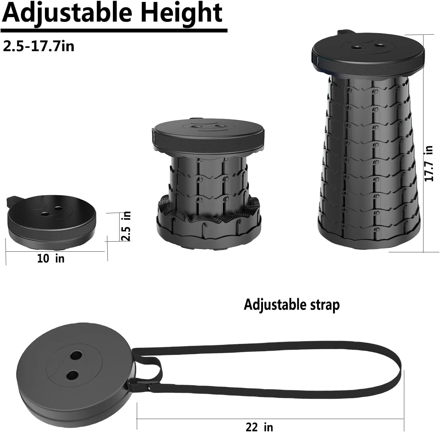 Upgraded Folding Stool with Carabiner,Retractable Collapsible Stool,Portable Camping Stool Lightweight and More Sturdy Capacity 440Ibs for Outdoor Fishing Hiking Travel