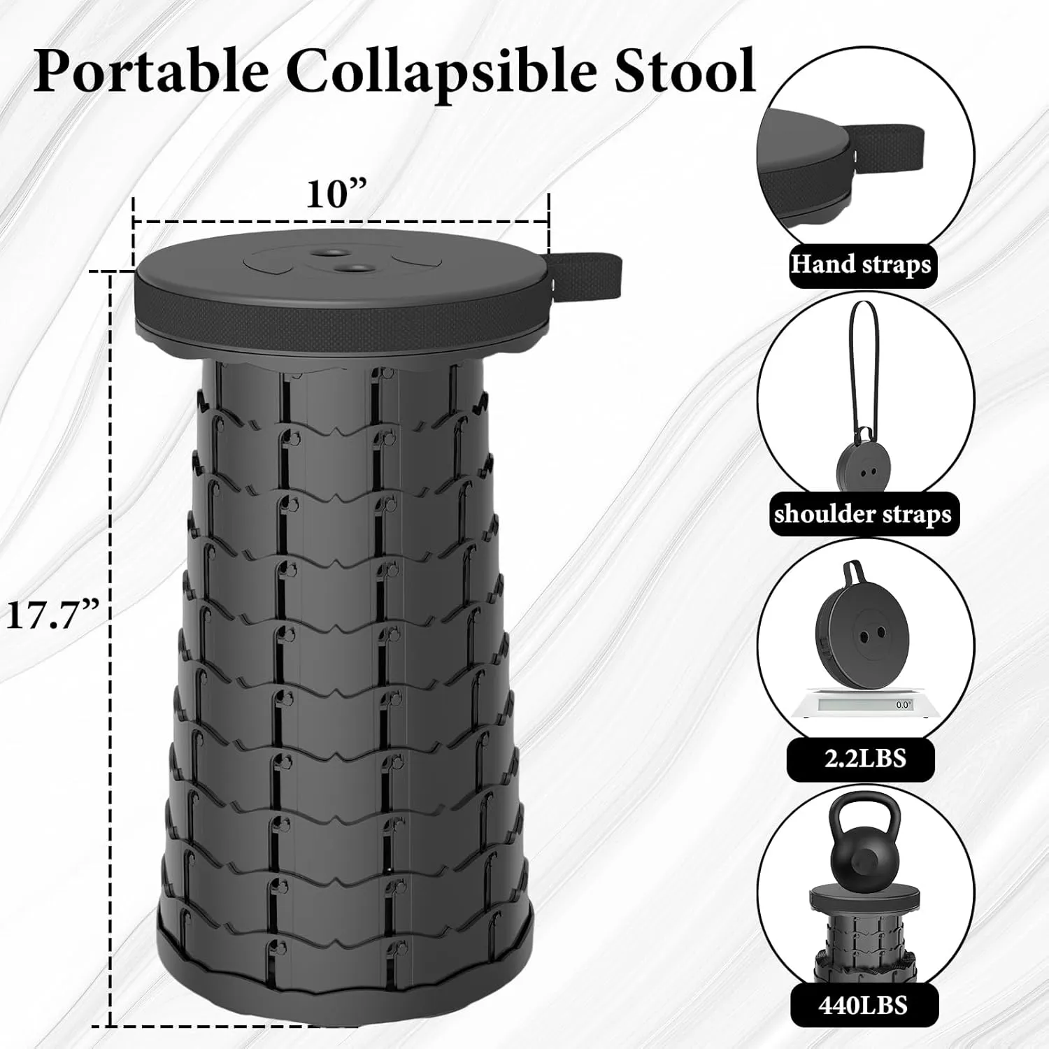 Upgraded Folding Stool with Carabiner,Retractable Collapsible Stool,Portable Camping Stool Lightweight and More Sturdy Capacity 440Ibs for Outdoor Fishing Hiking Travel