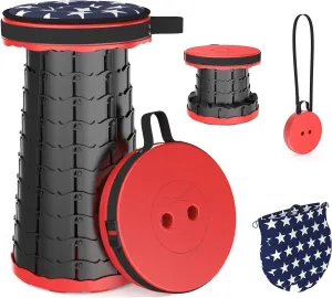 Upgraded Portable Collapsible Folding Stool with Cushion Retractable Telescoping Stool for Adults Sturdy Capacity 400bs Camping Stool for Outdoor Hiking Garden BBQ Fishing (Red Black)
