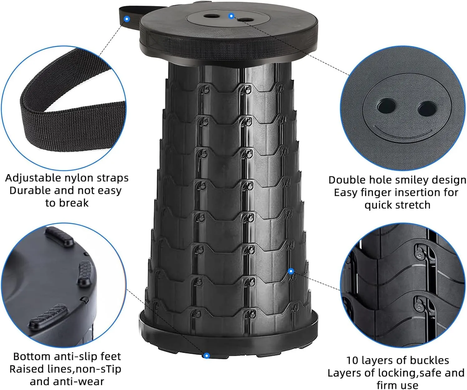 Upgraded Portable Collapsible Telescopic Stool, Sturdy Foldable Stool with Load Capacity of 550lbs, Retractable Camping Stool for Hiking, Fishing Tours Indoor & Outdoor(Blue)