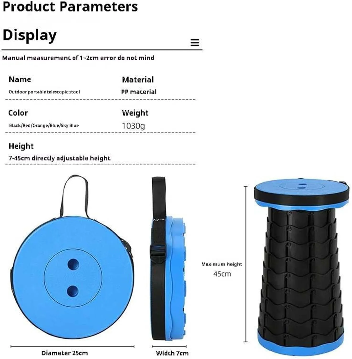 Upgraded Portable Collapsible Telescopic Stool, Sturdy Foldable Stool with Load Capacity of 550lbs, Retractable Camping Stool for Hiking, Fishing Tours Indoor & Outdoor(Blue)