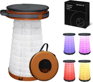 Upgraded Portable Stool with Cushion,Folding Chairs for Outside,Camping, Fishing, Pool-Includes 3 Customizable Light Modes,Small Collapsible Stool Max Load 660lb (Orange)