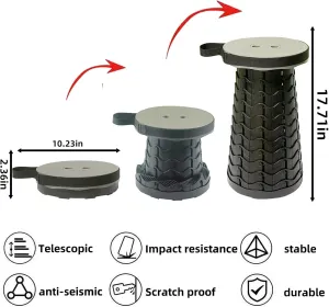 Upgraded Retractable Folding Stool, Portable Telescoping Stool with Storage Bag Lightweight Sturdy Load Capacity 400lbs, Foldable Camping Stool for Outdoor Fishing Hiking Gardening BBQ