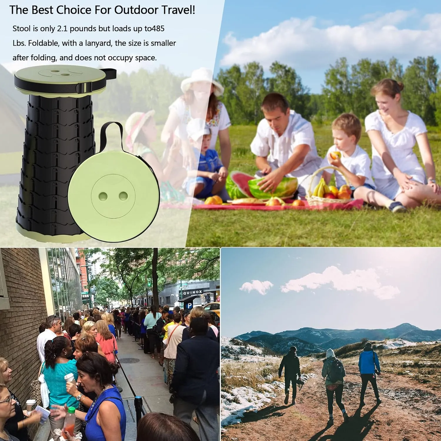 Upgraded Telescoping Stool Collapsible Stool with Seat Cushion & Bag, Retractable Folding Camping Stool for Adults Max Load 500lbs More Sturdy Lightweight for Fishing Hiking Gardening (Green)