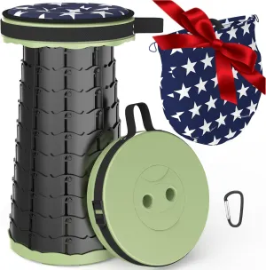 Upgraded Telescoping Stool Collapsible Stool with Seat Cushion & Bag, Retractable Folding Camping Stool for Adults Max Load 500lbs More Sturdy Lightweight for Fishing Hiking Gardening (Green)
