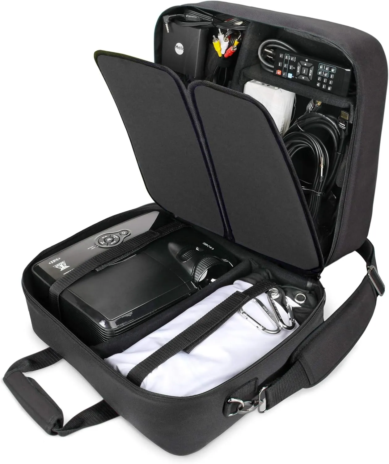 USA Gear Projector Case - Portable Projector Bag Compatible with Epson Home Cinema 1060, GooDee 2020, YABER Y30, and More Movie Projectors - Scratch Resistant and Customizable Interior (Black)