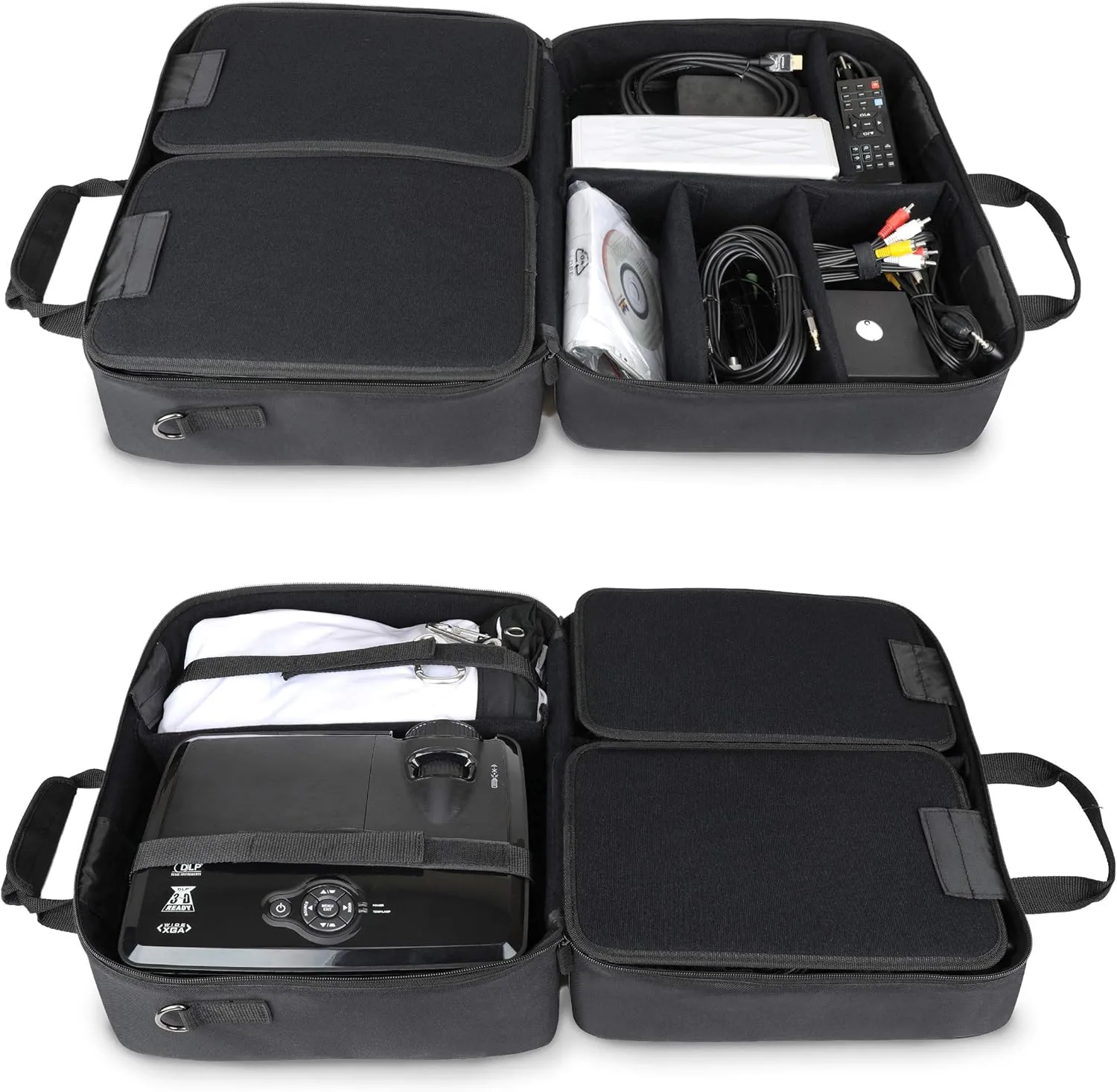 USA Gear Projector Case - Portable Projector Bag Compatible with Epson Home Cinema 1060, GooDee 2020, YABER Y30, and More Movie Projectors - Scratch Resistant and Customizable Interior (Black)