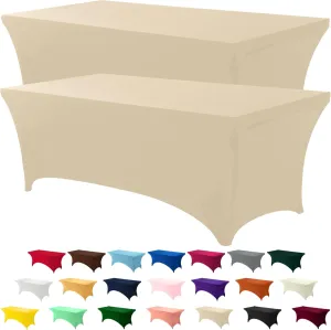 Utopia Kitchen 6FT Spandex Tablecloth [2 Pack, Champagne] 200 GSM Stretch, Fitted, Washable and Wrinkle Resistant Table Cloth Rectangle Cover for Trade Shows, Wedding, Parties [72Lx30Wx30H Inch]