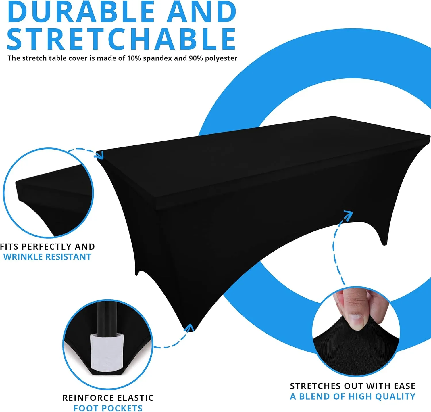 Utopia Kitchen Spandex Tablecloth 2 Pack [6FT, Black] Tight, Fitted, Washable and Wrinkle Resistant Stretch Rectangular Patio Table Cover for Event, Wedding, Banquet & Parties [72Lx30Wx30H Inch]