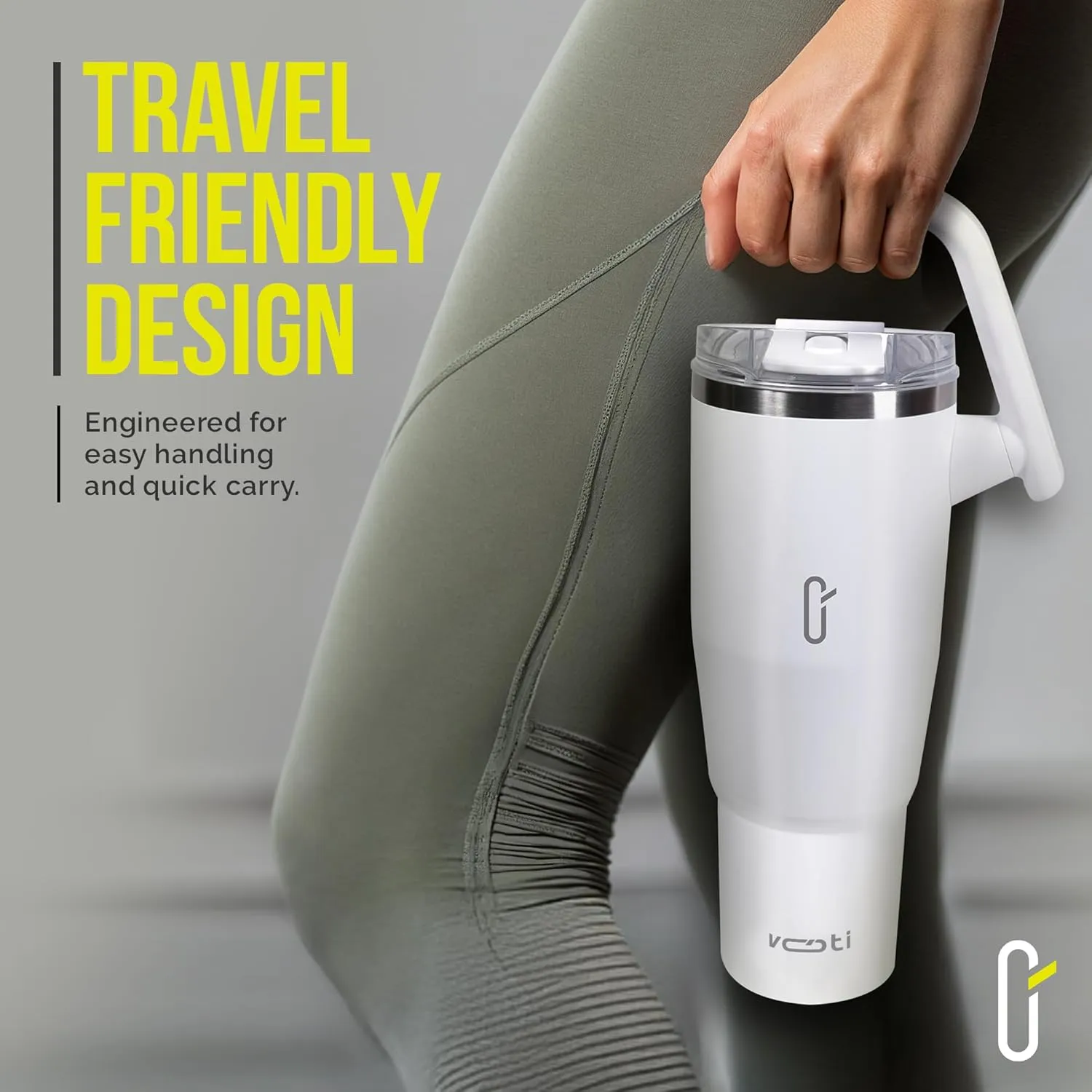 V180 40oz Insulated Tumbler with Lid and Straw, 180° Rotating Tumbler Handle for Easy Grip, Keeps Drinks Hot or Cold, BPA-Free Stainless Steel, Travel Mug & Water Bottle – White