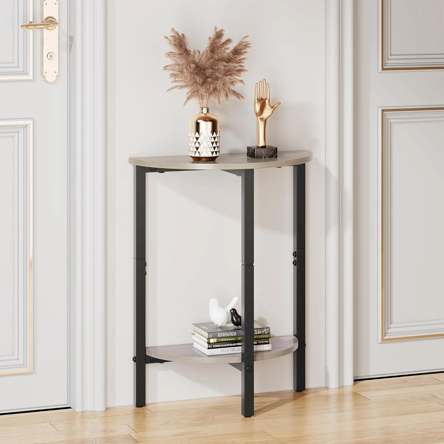 Vagusicc Side Tables Small End Tables, Set of 2 Half Round Side Table for Living Room, 2 Tier Couch Side Table, Small Round Coffee Table Accent Table, Thin Sofa Table Narrow Entryway Table, Grey