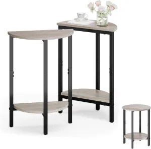 Vagusicc Side Tables Small End Tables, Set of 2 Half Round Side Table for Living Room, 2 Tier Couch Side Table, Small Round Coffee Table Accent Table, Thin Sofa Table Narrow Entryway Table, Grey