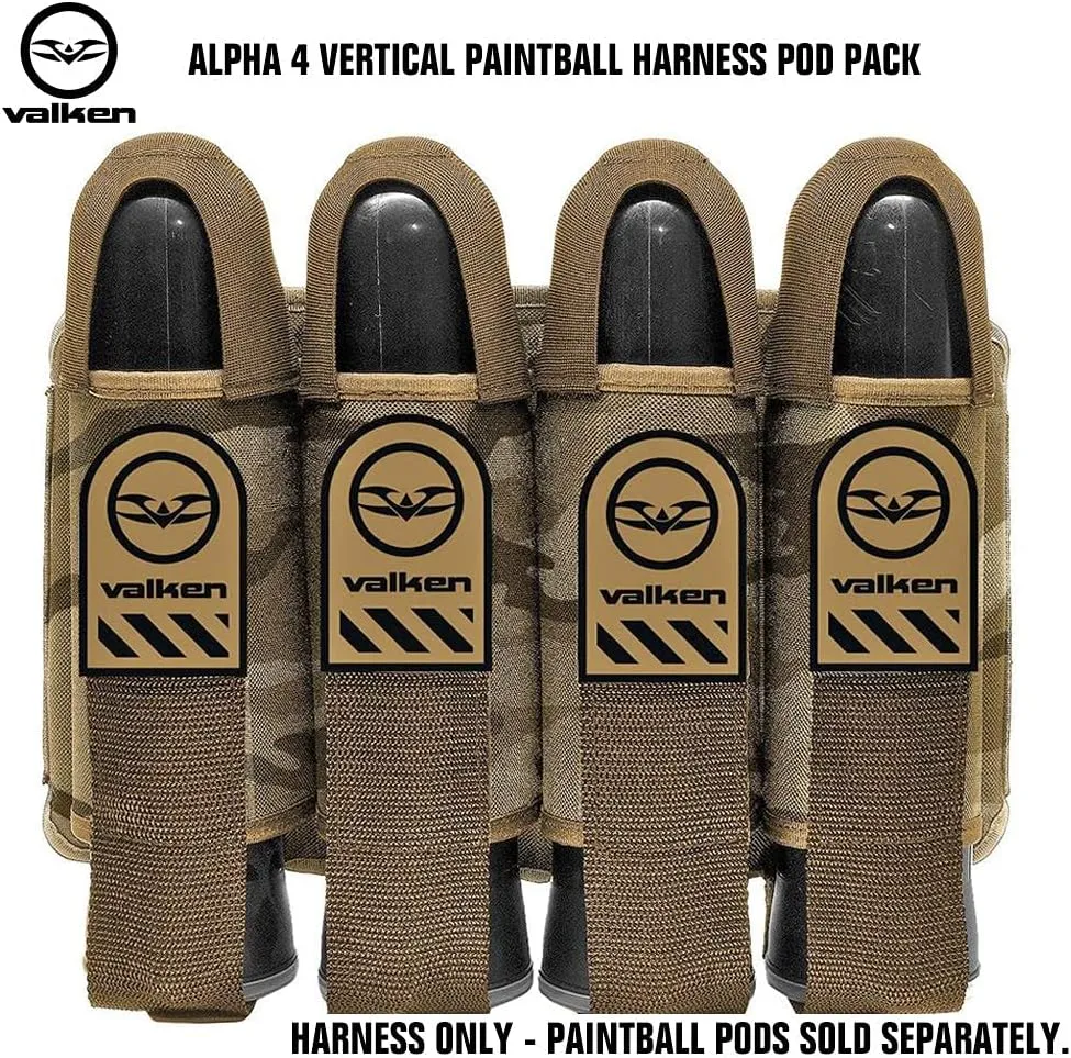 Valken Alpha 4 Pod Paintball Harness Lightweight Adjustable Pod Pack for 100/140 Round Pods, Secure Fit & Quick Reload System