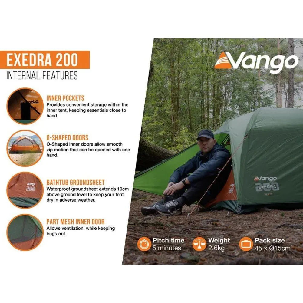 Vango Exedra 200 Lightweight Trekking 2-Person Tent (Forest Green)