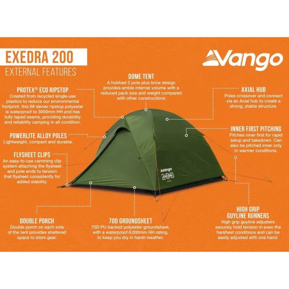 Vango Exedra 200 Lightweight Trekking 2-Person Tent (Forest Green)