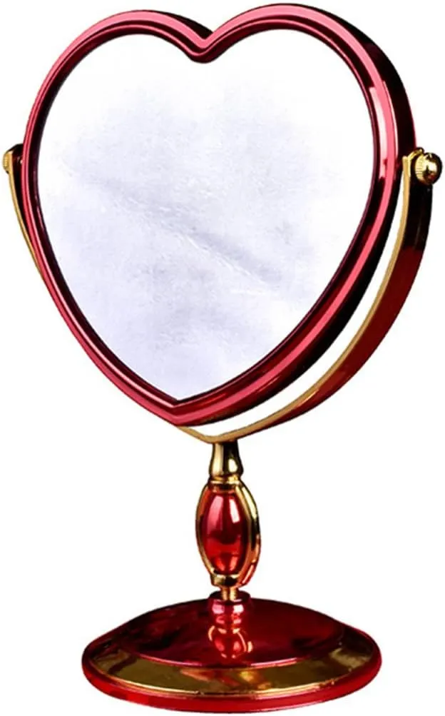 Vanity Mirror Handheld Mirror Heart-Shaped Makeup Mirror, Red Desktop Mirror Tabletop Multifunctional Mirror Double-Sided Table Mirror 27.5x20.5cm Round Mirror Round Mirror