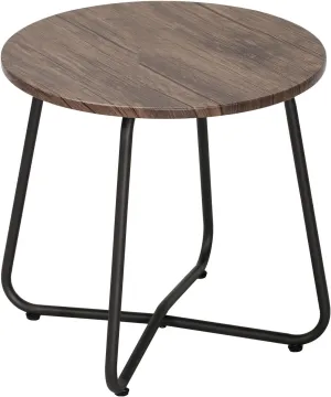 VECELO Outdoor Side Table,17.7 inch Small Round Patio Table,Waterproof Wood Table with Weather Resistant Steel Adjustable for Living Room Bedroom Garden Yard Balcony Porch Poolside