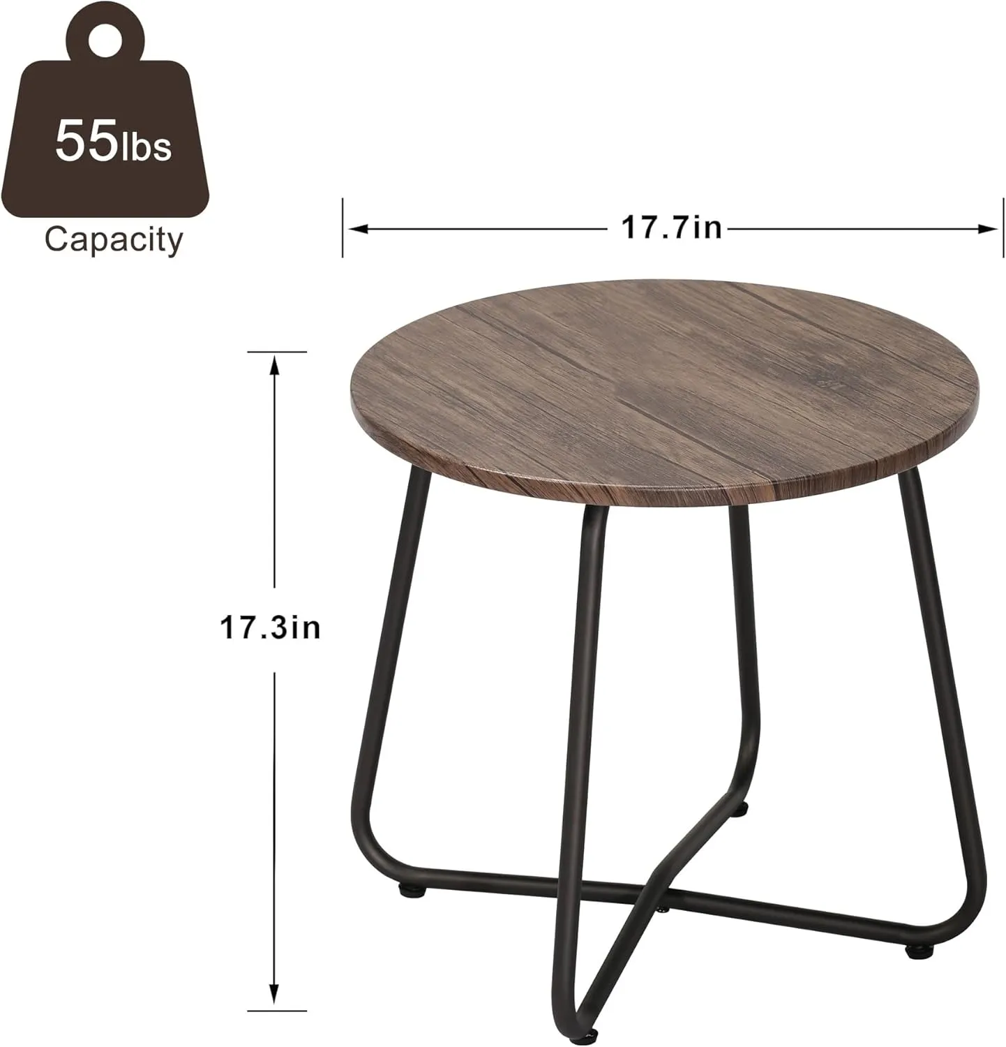 VECELO Outdoor Side Table,17.7 inch Small Round Patio Table,Waterproof Wood Table with Weather Resistant Steel Adjustable for Living Room Bedroom Garden Yard Balcony Porch Poolside