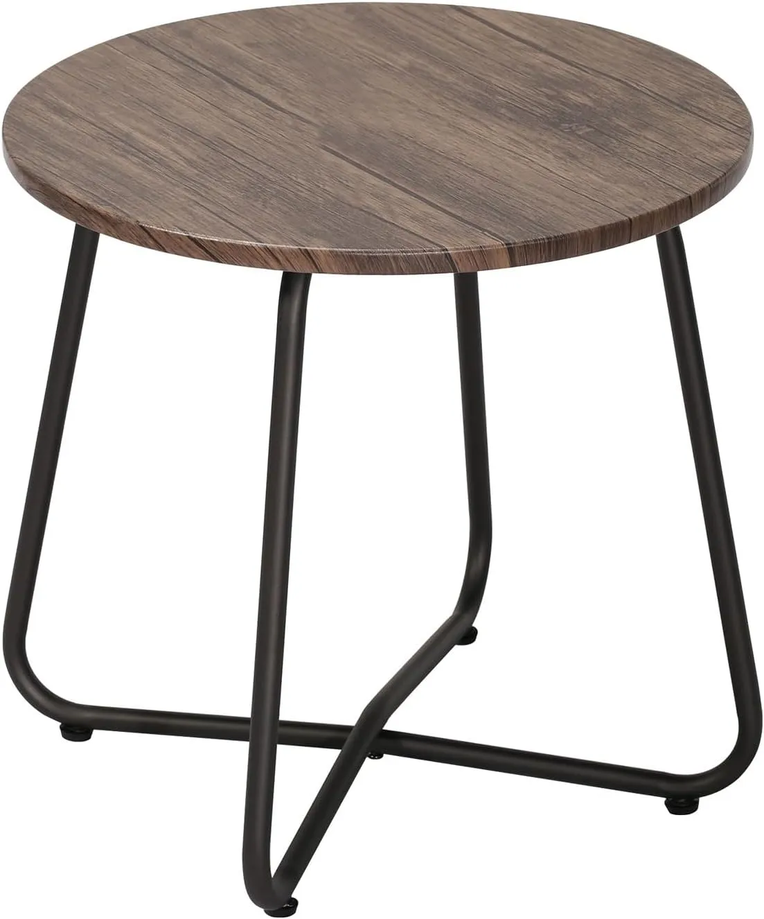 VECELO Outdoor Side Table,17.7 inch Small Round Patio Table,Waterproof Wood Table with Weather Resistant Steel Adjustable for Living Room Bedroom Garden Yard Balcony Porch Poolside
