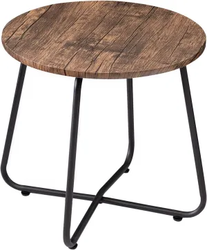 VECELO Outdoor Side Table,17.7 inch Small Round Patio Table,Waterproof Wood Table with Weather Resistant Steel Adjustable for Living Room Bedroom Garden Yard Balcony Porch Poolside