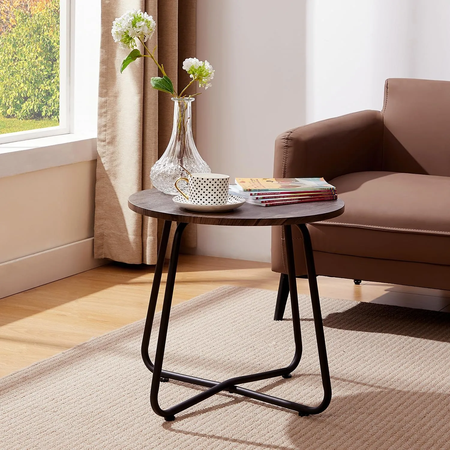 VECELO Patio Outdoor Table,Small Round Side Table Anti-Rust Metal Style,Coffee Drink Table for Garden Balcony,Yard,Living Room,Bedroom