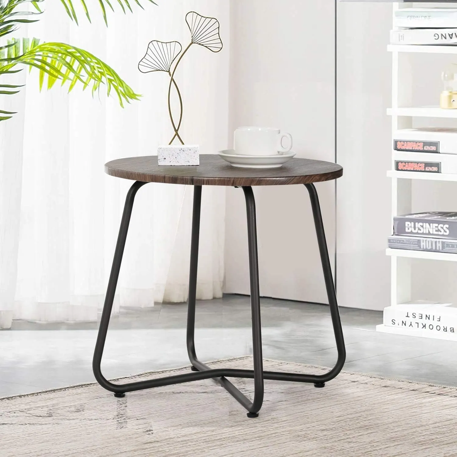 VECELO Patio Outdoor Table,Small Round Side Table Anti-Rust Metal Style,Coffee Drink Table for Garden Balcony,Yard,Living Room,Bedroom