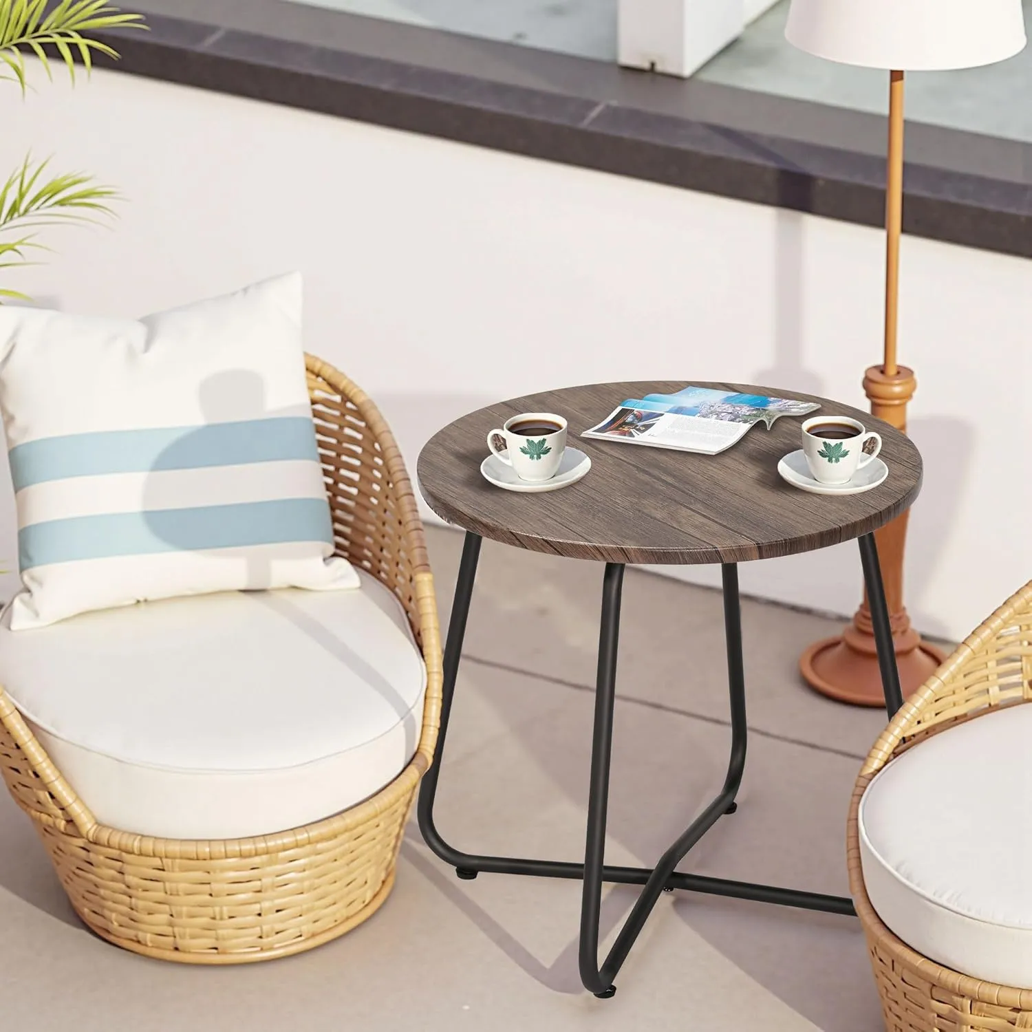 VECELO Patio Outdoor Table,Small Round Side Table Anti-Rust Metal Style,Coffee Drink Table for Garden Balcony,Yard,Living Room,Bedroom