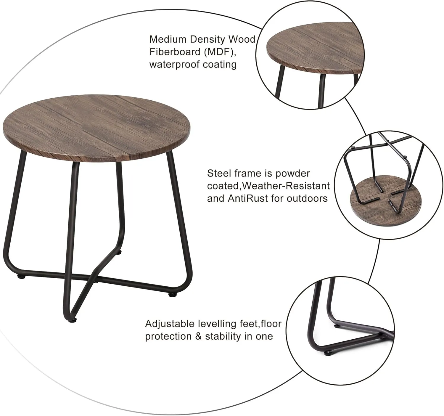 VECELO Patio Outdoor Table,Small Round Side Table Anti-Rust Metal Style,Coffee Drink Table for Garden Balcony,Yard,Living Room,Bedroom