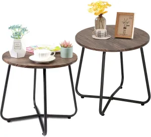 VECELO Patio Outdoor Table,Small Round Side Table Anti-Rust Metal Style,Coffee Drink Table for Garden Balcony,Yard,Living Room,Bedroom