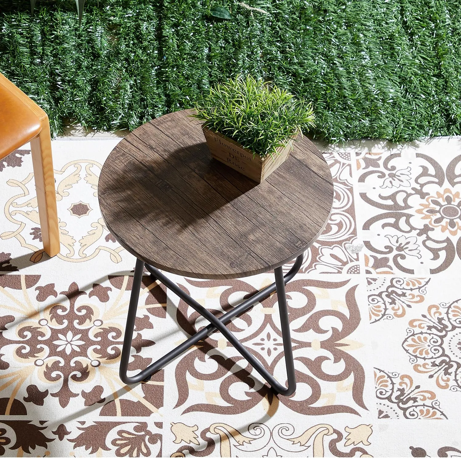 VECELO Patio Outdoor Table,Small Round Side Table Anti-Rust Metal Style,Coffee Drink Table for Garden Balcony,Yard,Living Room,Bedroom
