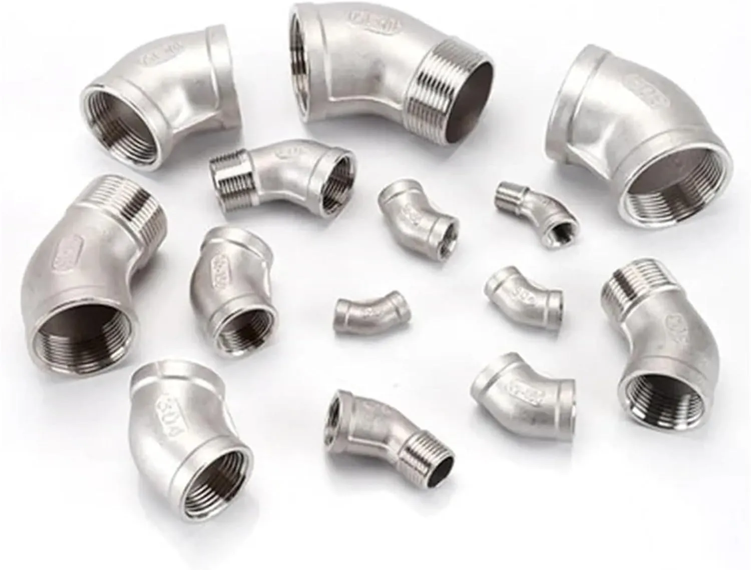 VELORE 304 stainless steel 45 degree elbow 1/8-3/4 1" 1.2 "internal and external wire double internal tooth water pipe joint fittings(F-M 1 inche)
