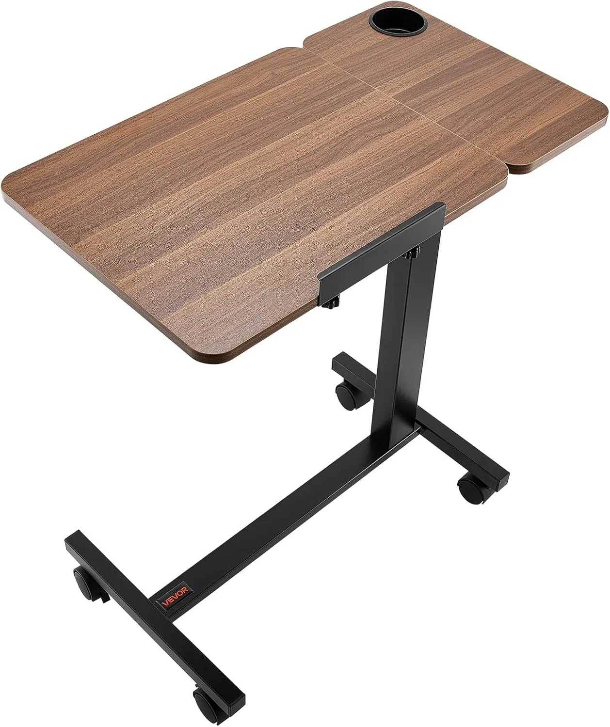 VEVOR Overbed Table, Mobile Hospital Bed Table, Over Bed Table with Wheels Adjustable Height, Rolling Laptop Desk with Tilting Top & Cup Holder, Portable Over Bed Desk for Home, Office, Study, Wood