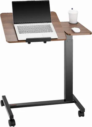 VEVOR Overbed Table, Mobile Hospital Bed Table, Over Bed Table with Wheels Adjustable Height, Rolling Laptop Desk with Tilting Top & Cup Holder, Portable Over Bed Desk for Home, Office, Study, Wood