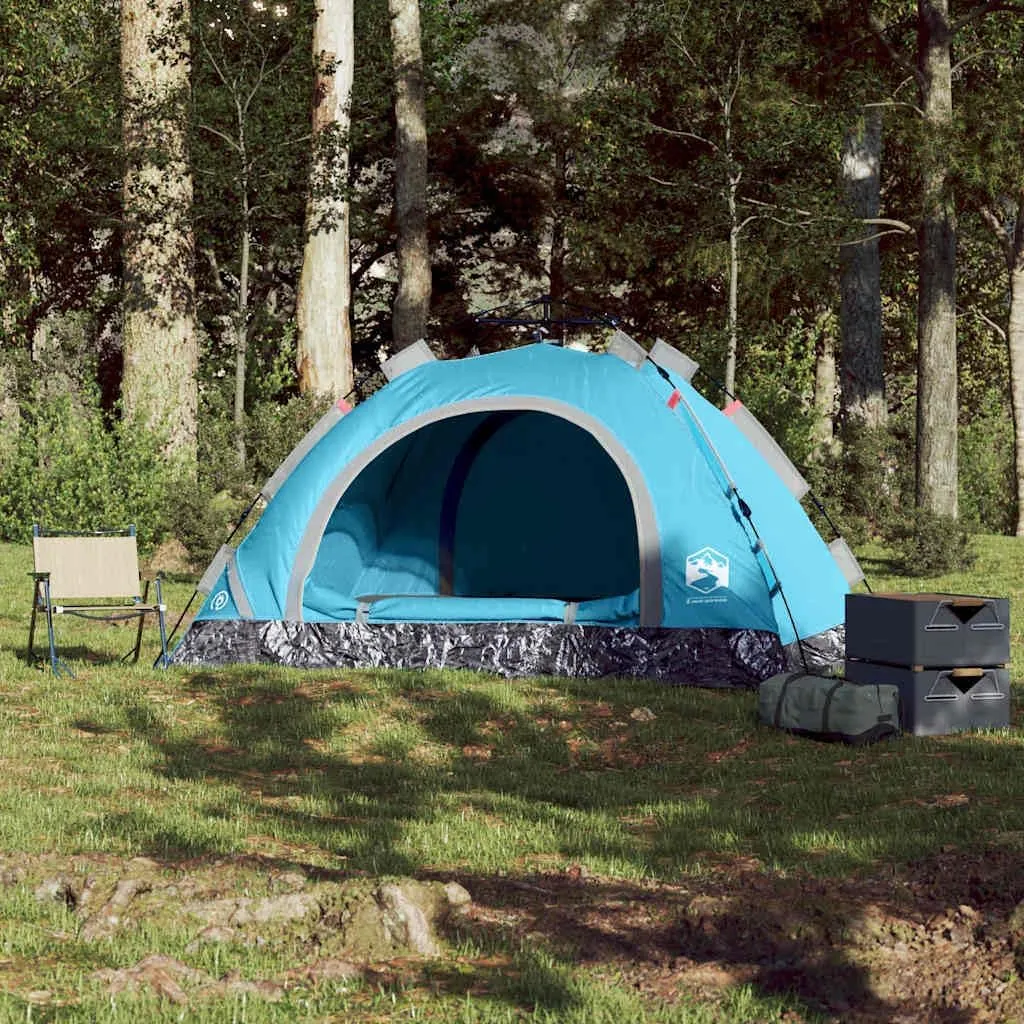 vidaXL Camping Tent 3-Person, Garden Shelter, Portable Canopy for Outdoor Patio Hiking, Lightweight Tent, Foldable Tent, Blue Quick Release