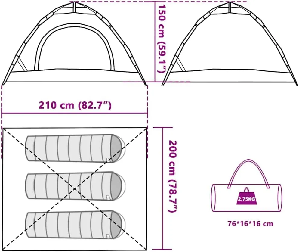 vidaXL Camping Tent 3-Person, Garden Shelter, Portable Canopy for Outdoor Patio Hiking, Lightweight Tent, Foldable Tent, Blue Quick Release