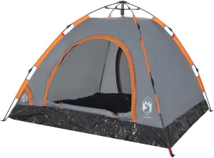 vidaXL Camping Tent 3-Person, Garden Shelter, Portable Canopy for Outdoor Patio Hiking, Lightweight Tent, Foldable Tent, Gray and Orange Quick Release