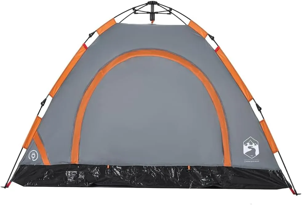 vidaXL Camping Tent 3-Person, Garden Shelter, Portable Canopy for Outdoor Patio Hiking, Lightweight Tent, Foldable Tent, Gray and Orange Quick Release