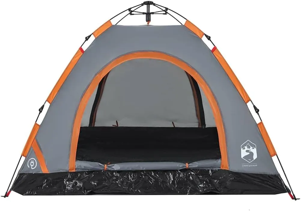 vidaXL Camping Tent 3-Person, Garden Shelter, Portable Canopy for Outdoor Patio Hiking, Lightweight Tent, Foldable Tent, Gray and Orange Quick Release