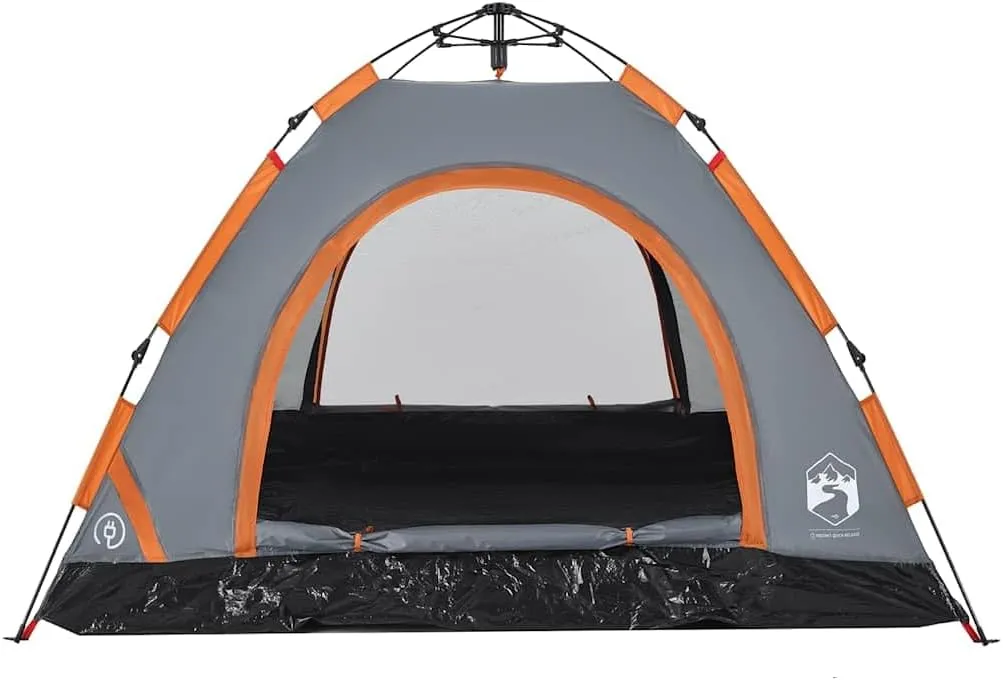 vidaXL Camping Tent 3-Person, Garden Shelter, Portable Canopy for Outdoor Patio Hiking, Lightweight Tent, Foldable Tent, Gray and Orange Quick Release