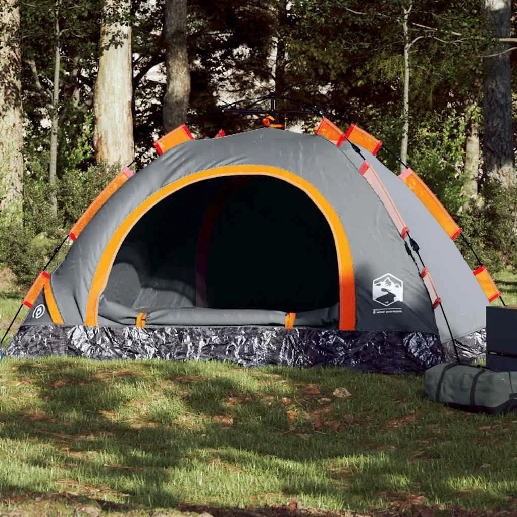 vidaXL Camping Tent 3-Person, Garden Shelter, Portable Canopy for Outdoor Patio Hiking, Lightweight Tent, Foldable Tent, Gray and Orange Quick Release