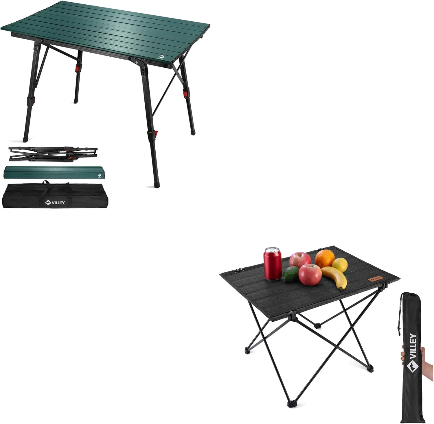 VILLEY Portable Camping Table with Adjustable Legs & Folding Camping Table with Carry Bag