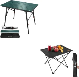 VILLEY Portable Camping Table with Adjustable Legs & Folding Camping Table with Carry Bag