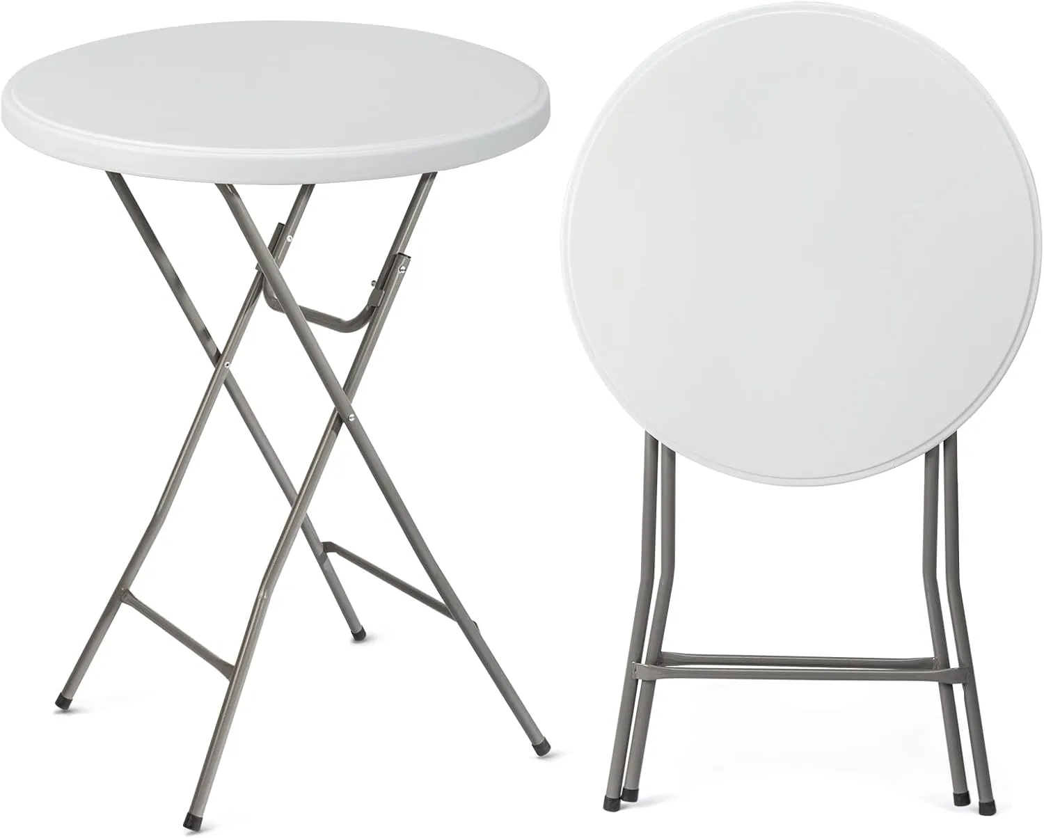 VINGLI 32" Plastic Folding Round Table Bar Height, HDPE Matrial with Gray Metal Finish, High Top Table for Outdoor Party, Cafes, Restaurants, Backyard, Dining Room, Wedding Event,1 Pack, White
