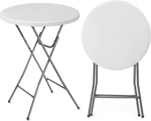 VINGLI 32" Plastic Folding Round Table Bar Height, HDPE Matrial with Gray Metal Finish, High Top Table for Outdoor Party, Cafes, Restaurants, Backyard, Dining Room, Wedding Event,1 Pack, White