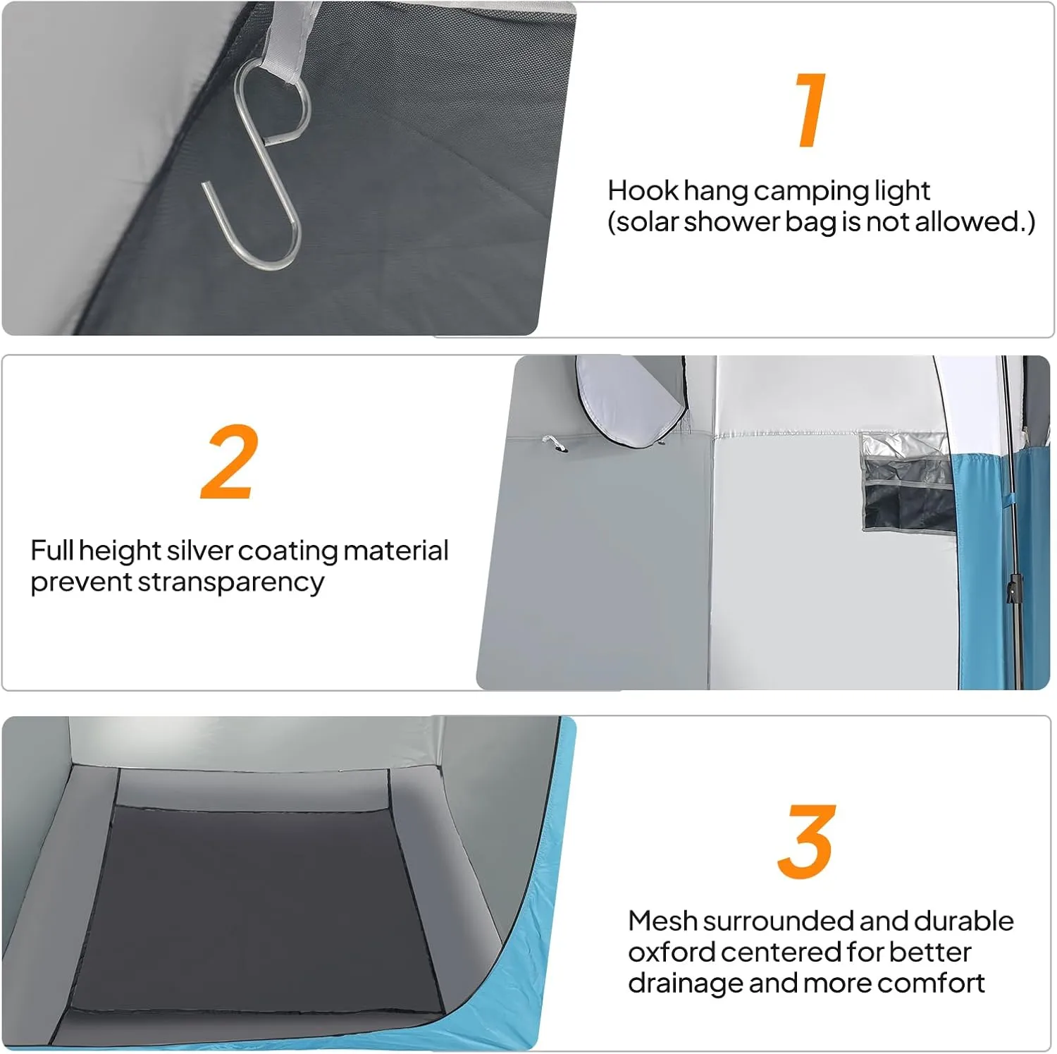 VINGLI 6.8FT Shower Tent, Large Instant Pop Up Shelter with Mesh Floor & Carrying Bag, Privacy Changing Room Tent for Toilet, Camping, Dressing, Lightweight & Sturdy, Easy Set Up