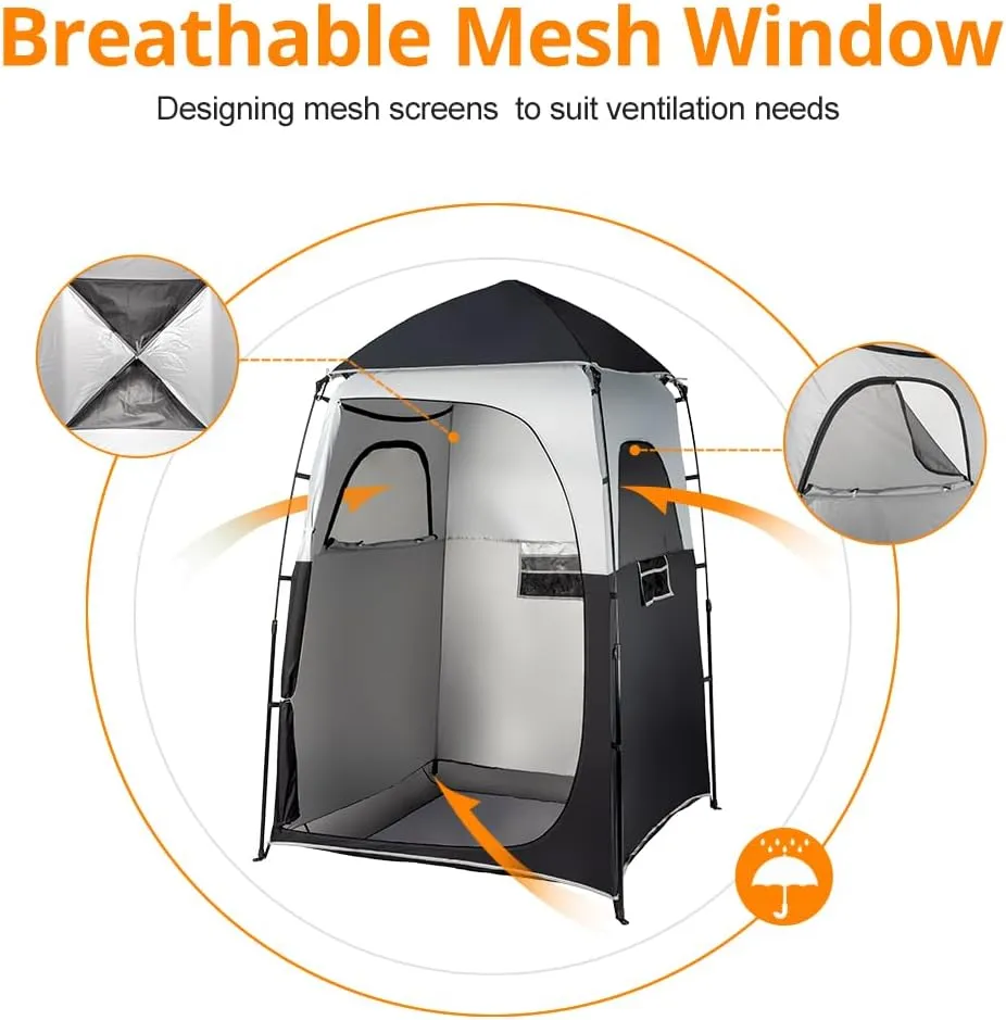 VINGLI 6.8FT Shower Tent, Large Instant Pop Up Shelter with Mesh Floor & Carrying Bag, Privacy Changing Room Tent for Toilet, Camping, Dressing, Lightweight & Sturdy, Easy Set Up