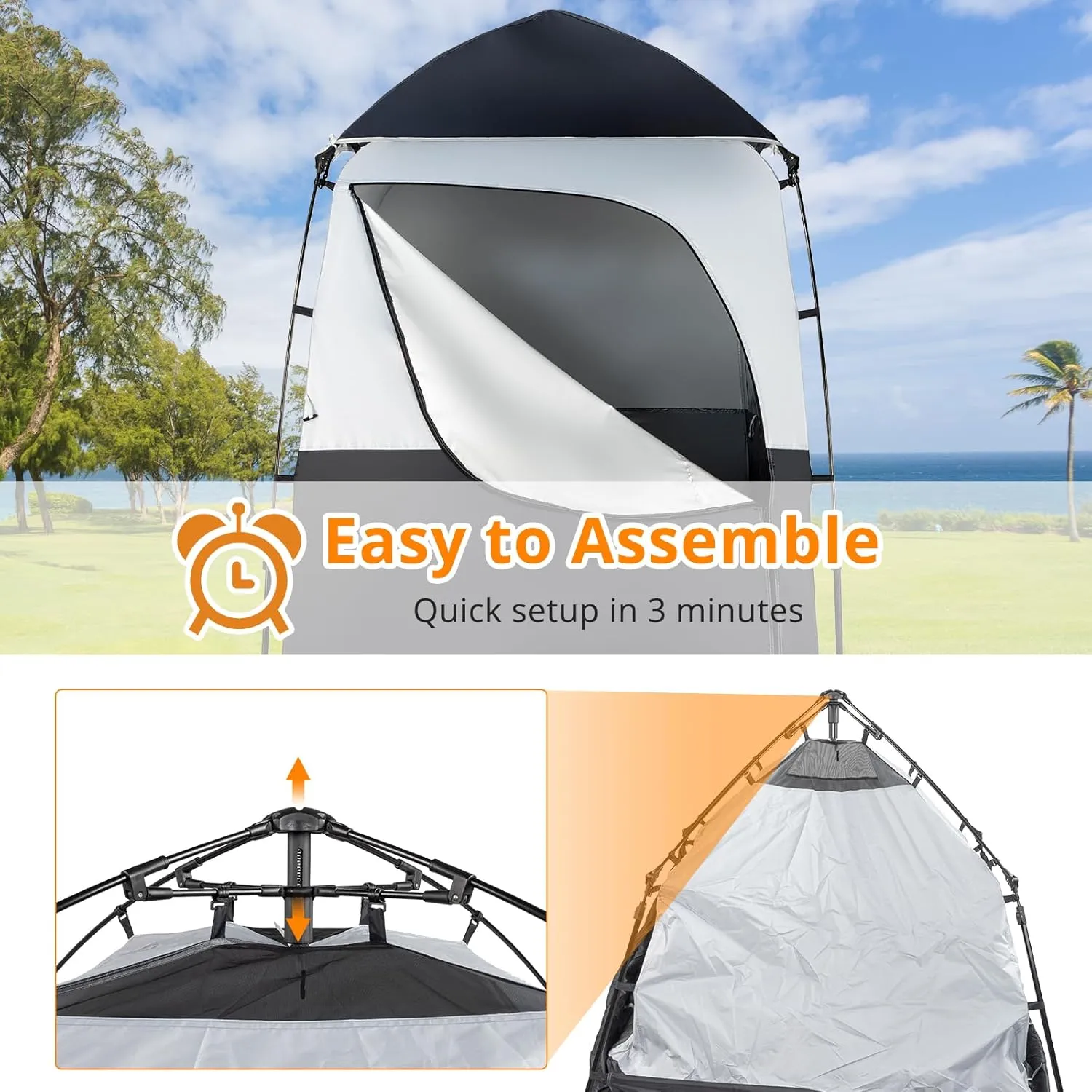 VINGLI 6.8FT Shower Tent, Large Instant Pop Up Shelter with Mesh Floor & Carrying Bag, Privacy Changing Room Tent for Toilet, Camping, Dressing, Lightweight & Sturdy, Easy Set Up