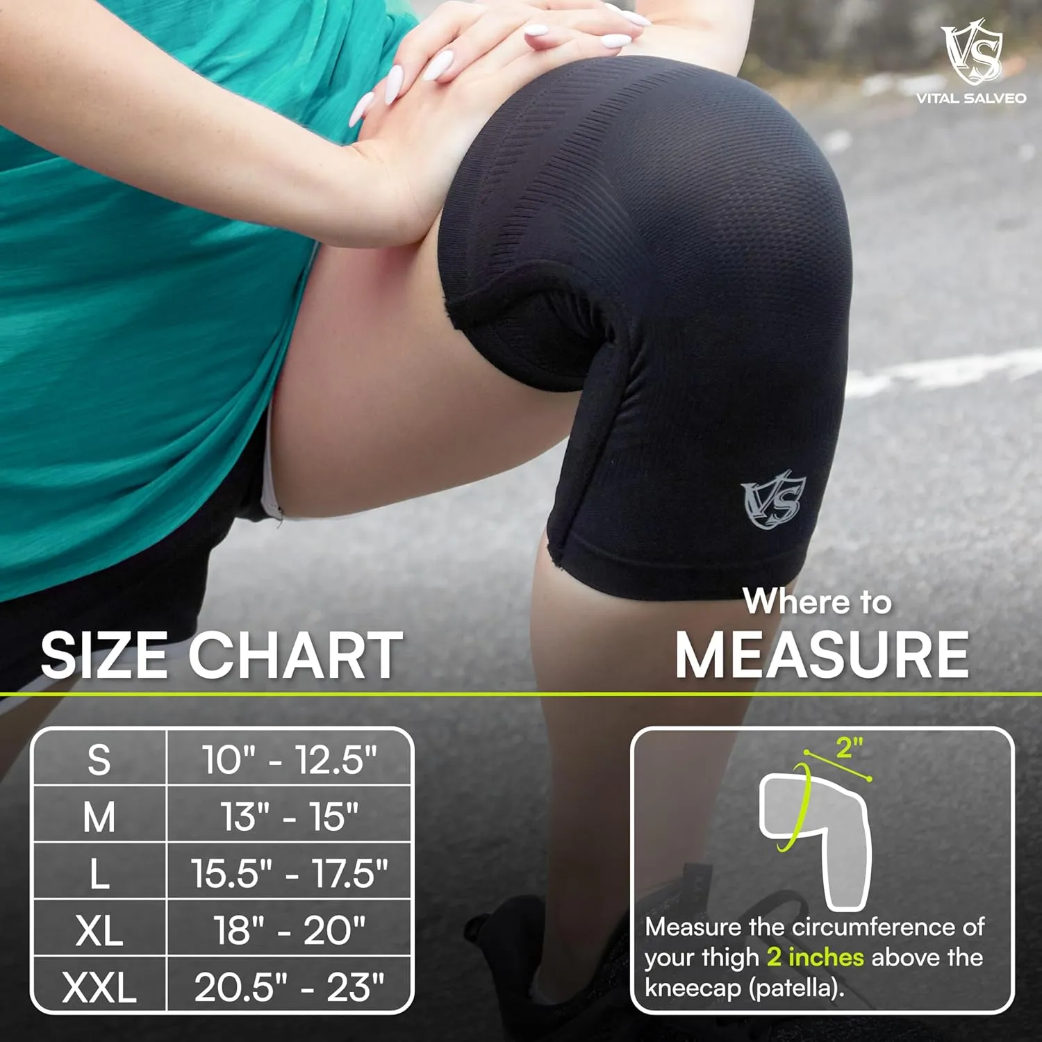 Vital Salveo-Best Recovery Compression Knee Support Sleeve for Man and Women Germanium Knee Brace for Running, Basketball, Hiking, Gym, Workout, Sports (1 PC)-Medium